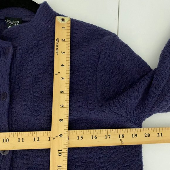 Eileen Fisher Boucle Purple Wool Blend Mock Neck Cardigan Knit Jacket Sz Medium - Picture 8 of 9